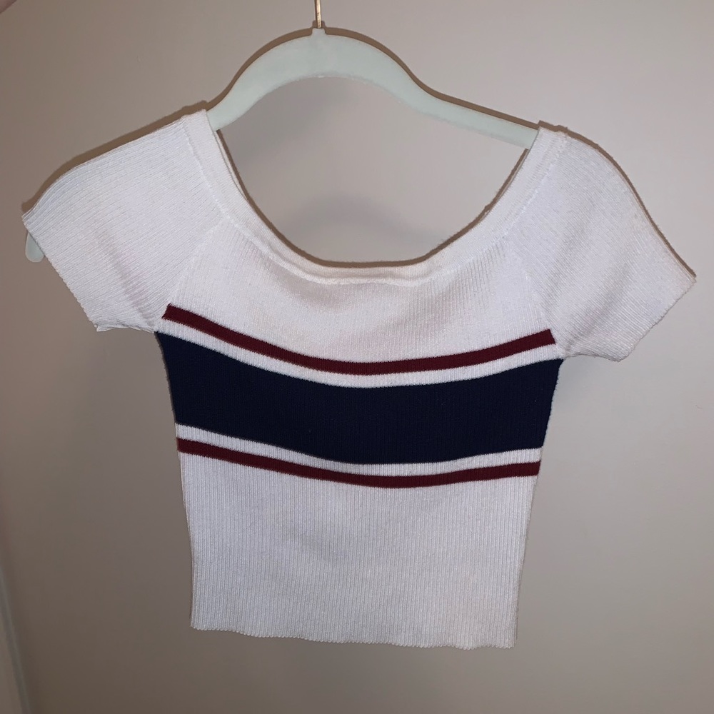 White with blue and red stripes